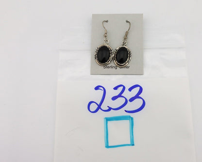 Navajo Earrings 925 Silver Natural Black Onyx Artist Signed T C.80's