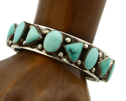 Navajo Bracelet .925 Silver Blue Turquoise Handmade Artist Signed DC C.80's
