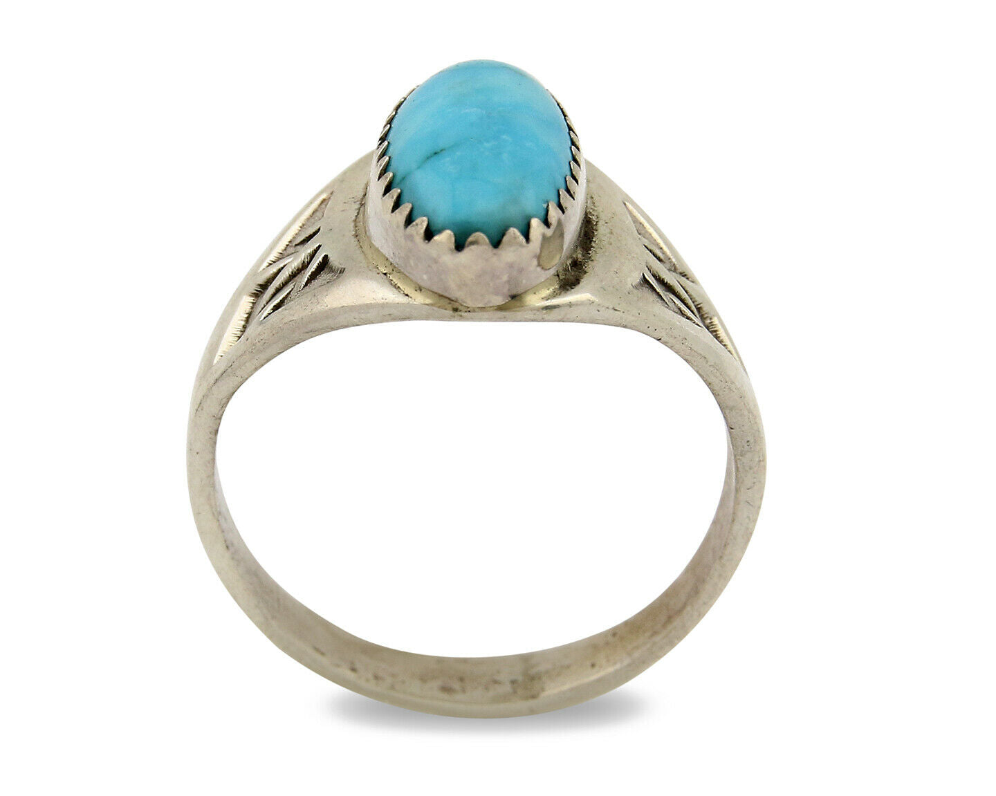 Zuni Ring .925 Silver Kingman Turquoise Hand Stamped Native American C.80's