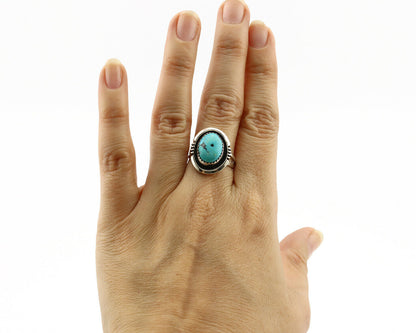 Navajo Ring .925 Silver Blue Nevada Turquoise Native American Artist C.80's