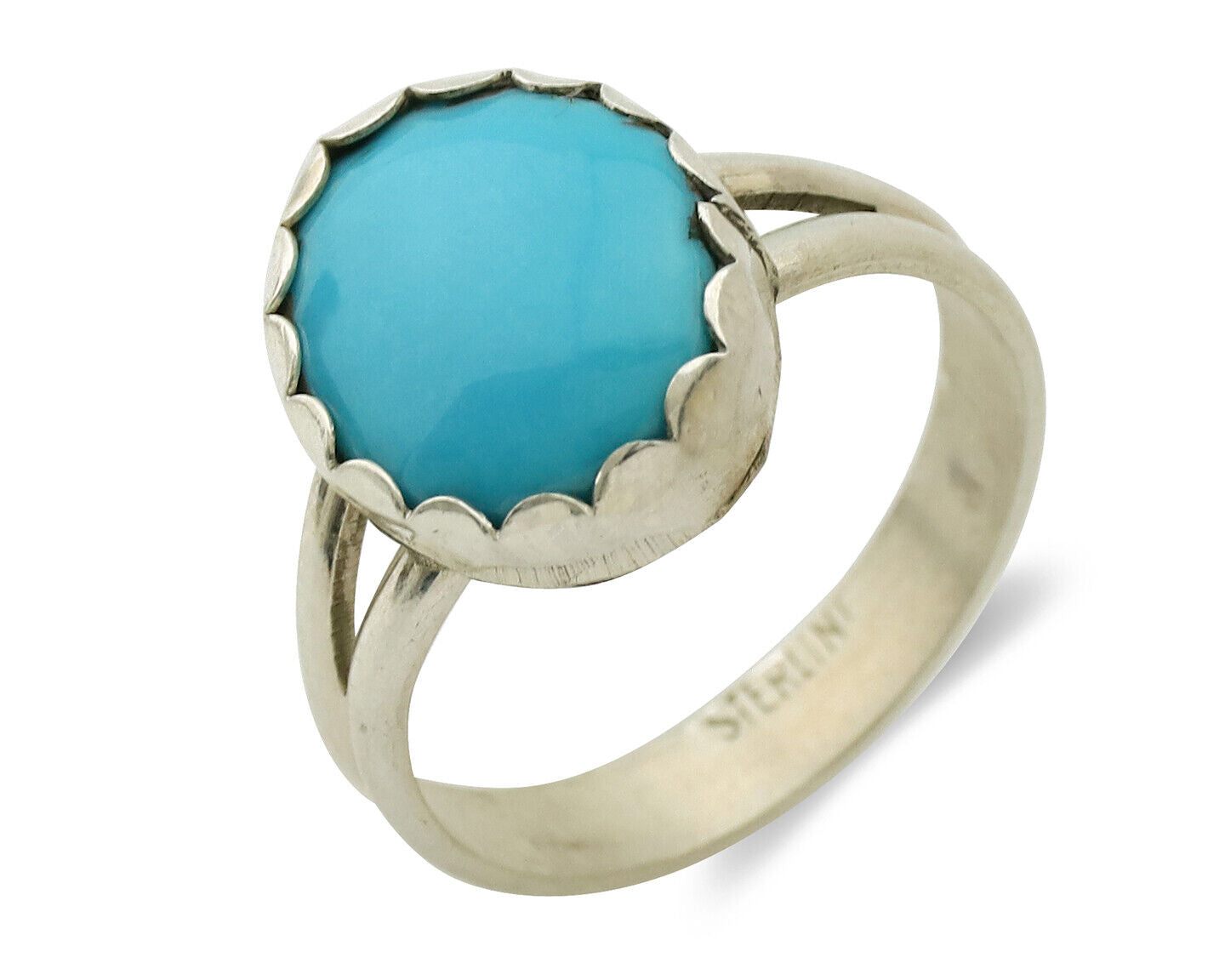 Navajo Ring .925 Silver Sleeping Beauty Turquoise Native American Artist C.1980s