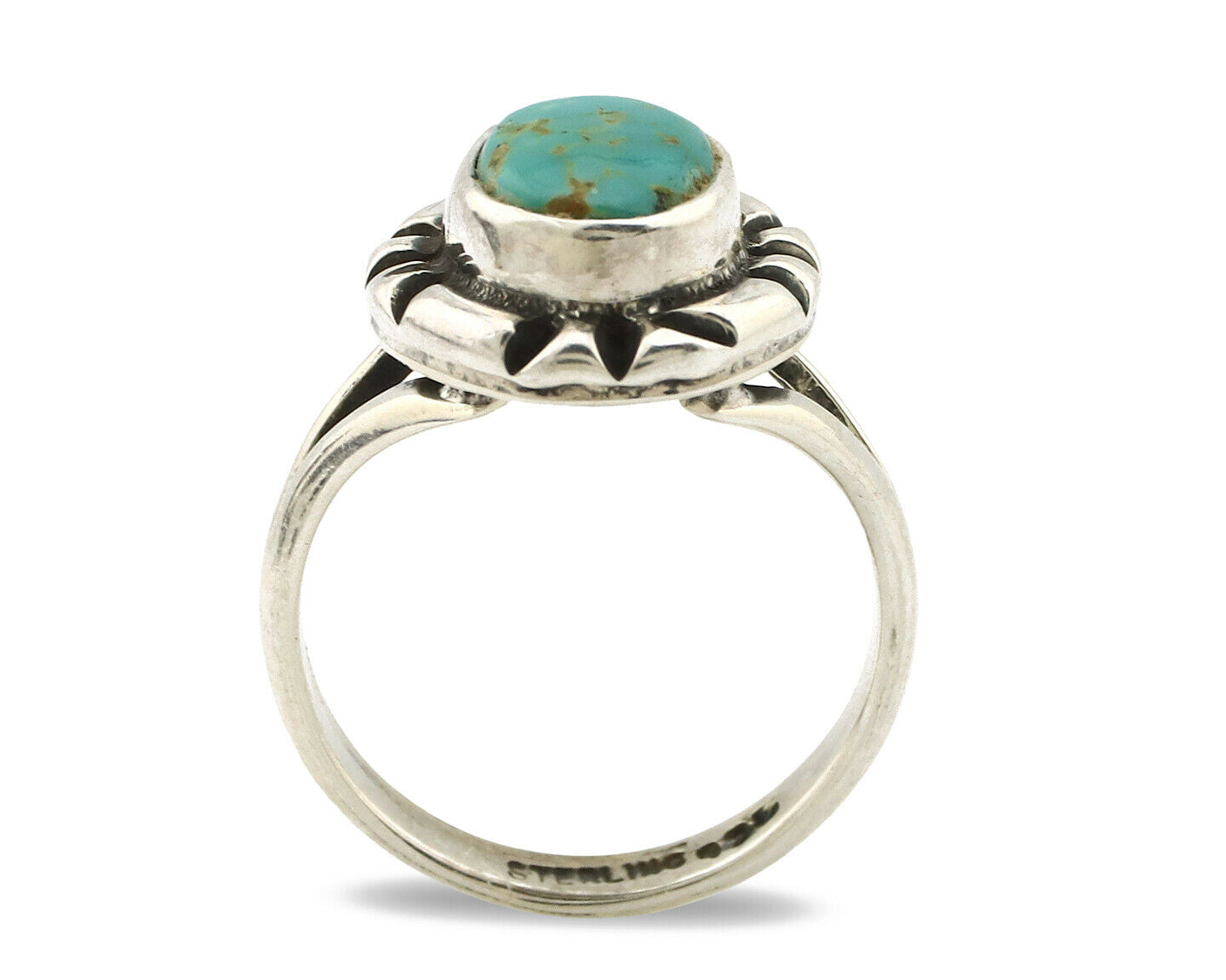 Navajo Ring .925 Silver Kingman Turquoise Artist Signed Gecko C.90's