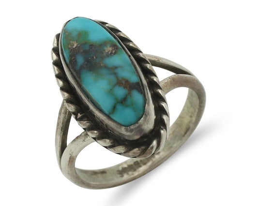 Navajo Handmade Ring .925 Silver Kingman Turquoise Native Artist C.80's