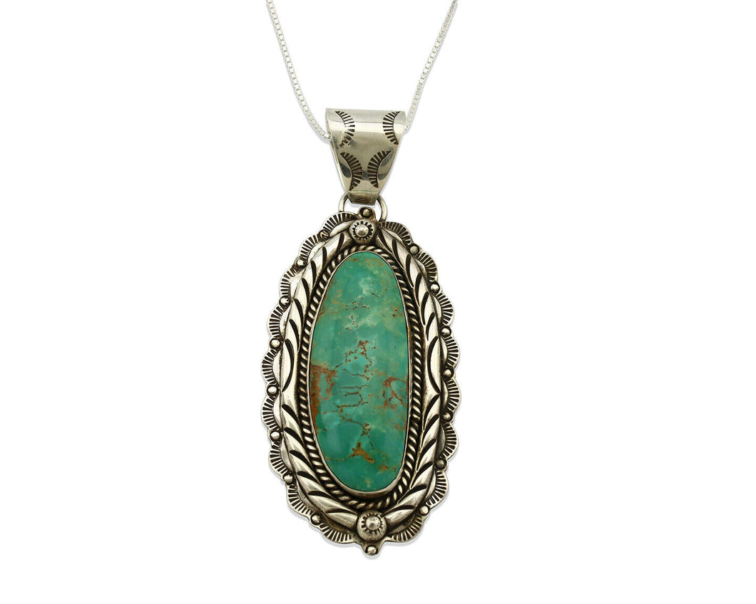 Navajo Necklace .925 Silver Kingman Turquoise Signed MB C.1980's