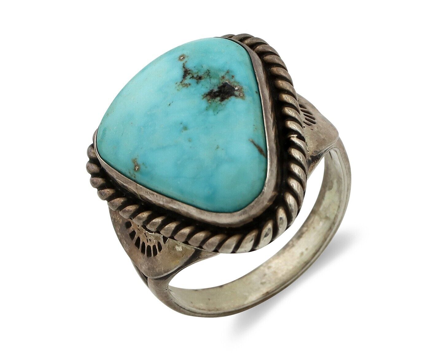 Navajo Handmade Ring 925 Silver Blue Turquoise Signed Native Artist C.80's