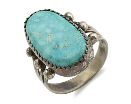 Navajo Ring .925 Silver Morenci Turquoise Native American Artist C80s