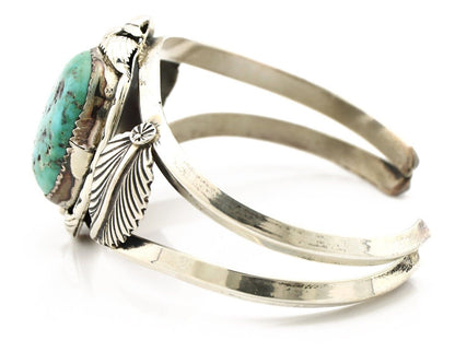 Navajo Cuff Bracelet 925 Silver Natural Blue Turquoise Artist Signed Tom Willeto