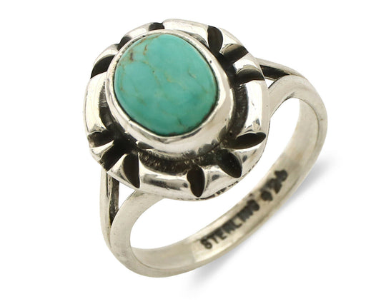 Navajo Ring .925 Silver Kingman Turquoise Artist Signed Gecko C.90's