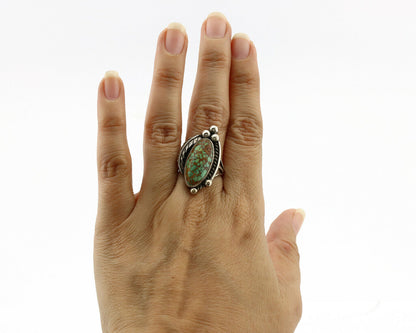 Navajo Ring .925 Silver Spiderweb Turquoise Signed Native Artist C.80's
