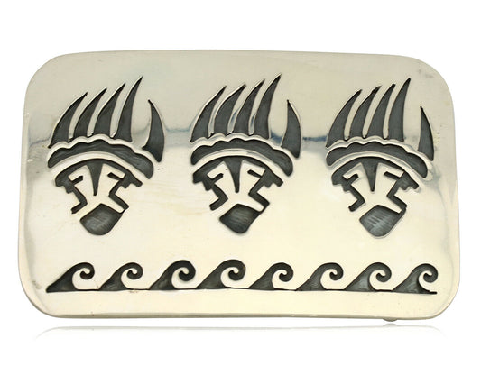Navajo Badger Paw Belt Buckle .925 Silver Handmade Artist Signed SC C.1980's