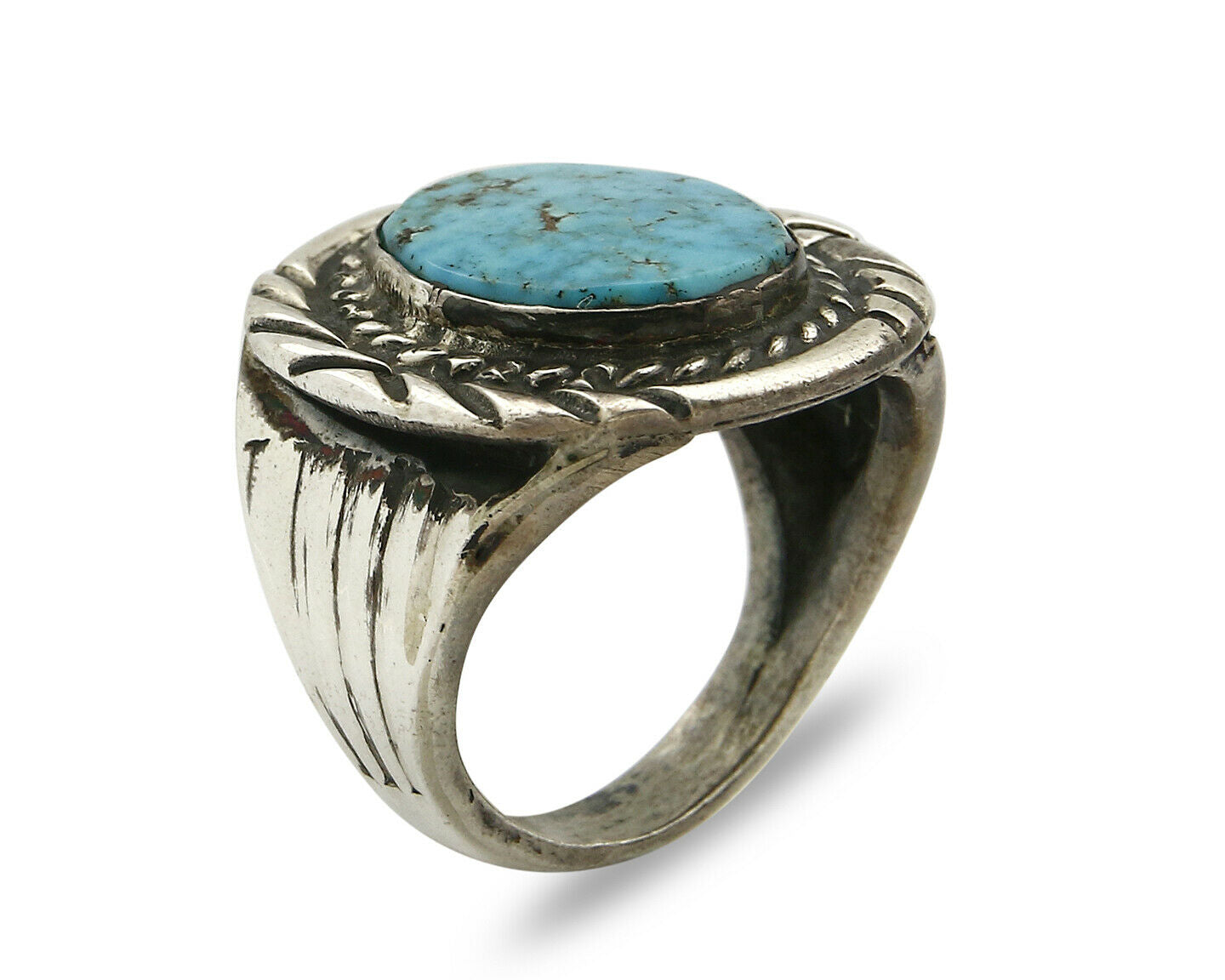 Navajo Turquoise .925 Ring Silver Signed Jack Tom C.80's