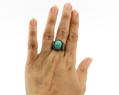 Navajo Ring .925 Silver Kingman Turquoise Artist Signed FA C.80's