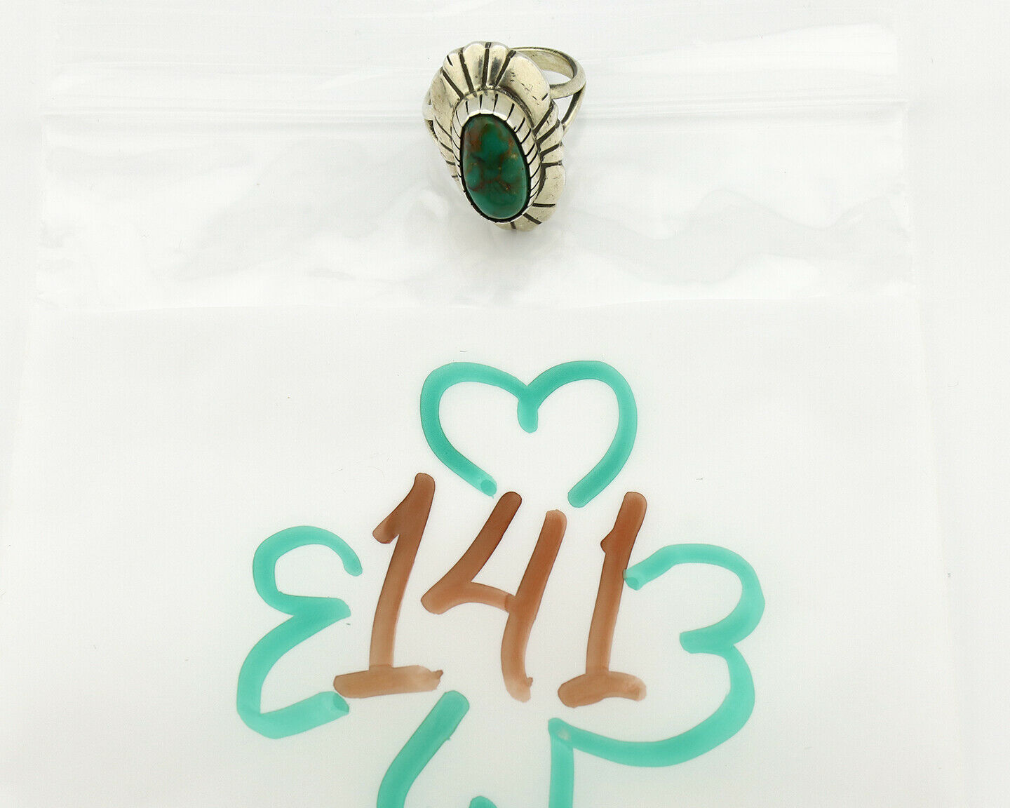 Navajo Ring .925 Silver Green Turquoise Artist Signed M Montoya C.80's