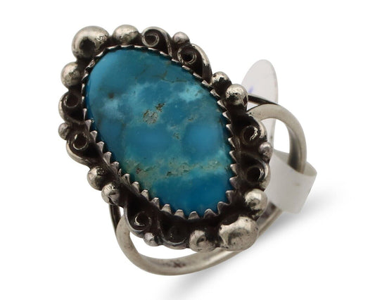 Navajo Ring 925 Silver Blue Gem Turquoise Artist Signed Billy Eagle C.80's