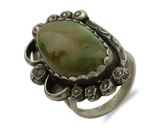 Navajo Ring .925 Silver Manassas Turquoise Artist Signed R C.1980's