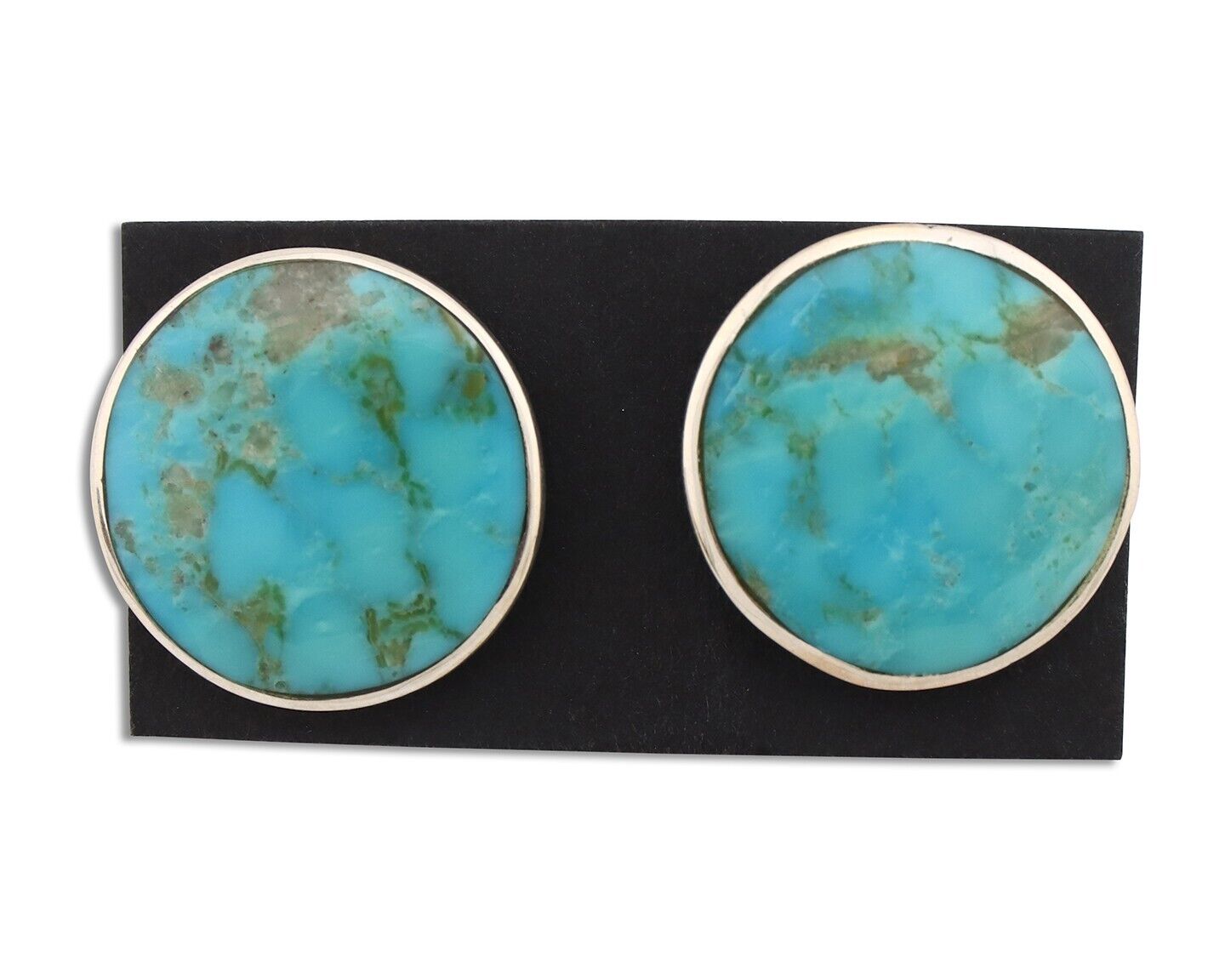 Navajo Earrings 925 Silver Natural Kingman Turquoise Artist Signed JM C.90's