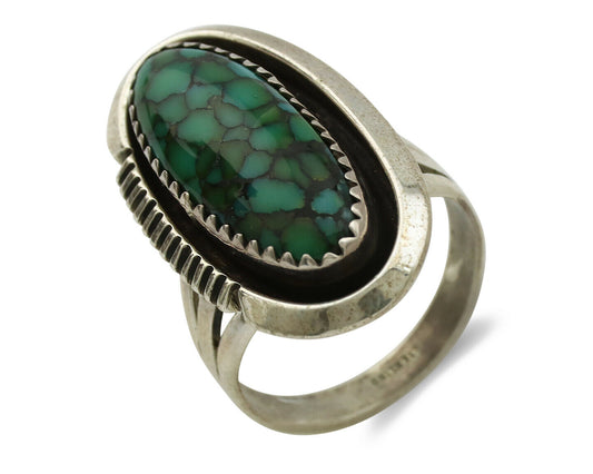 Navajo Ring .925 Silver Blue Spiderweb Native American Artist C.1980's