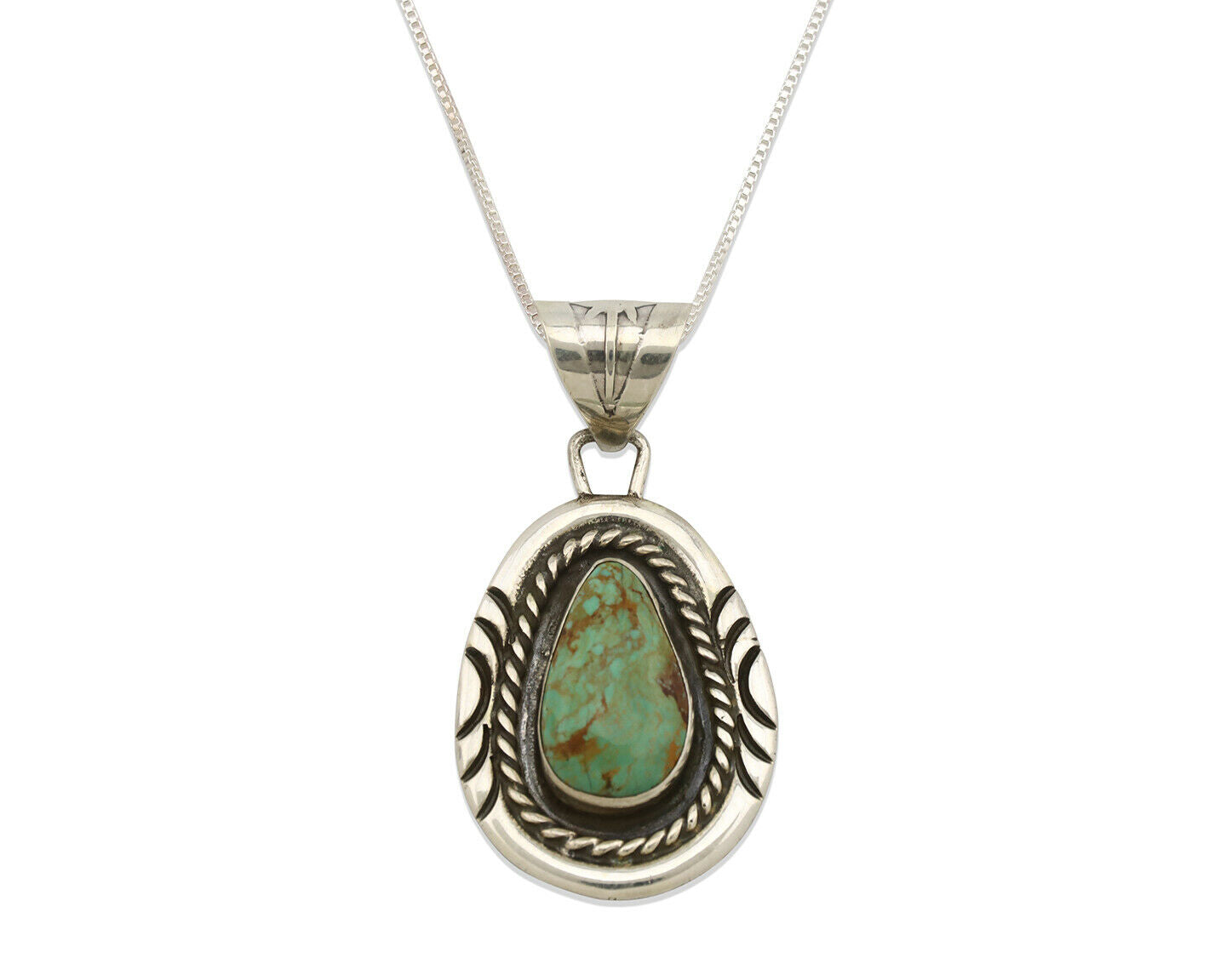 Navajo Necklace .925 Silver Kingman Turquoise Signed JP C.1980's