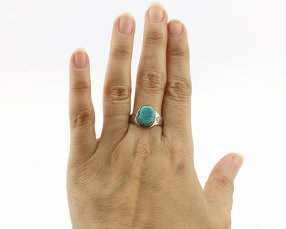 Zuni Ring .925 Silver Natural Blue Turquoise Native American Artist C.1980's