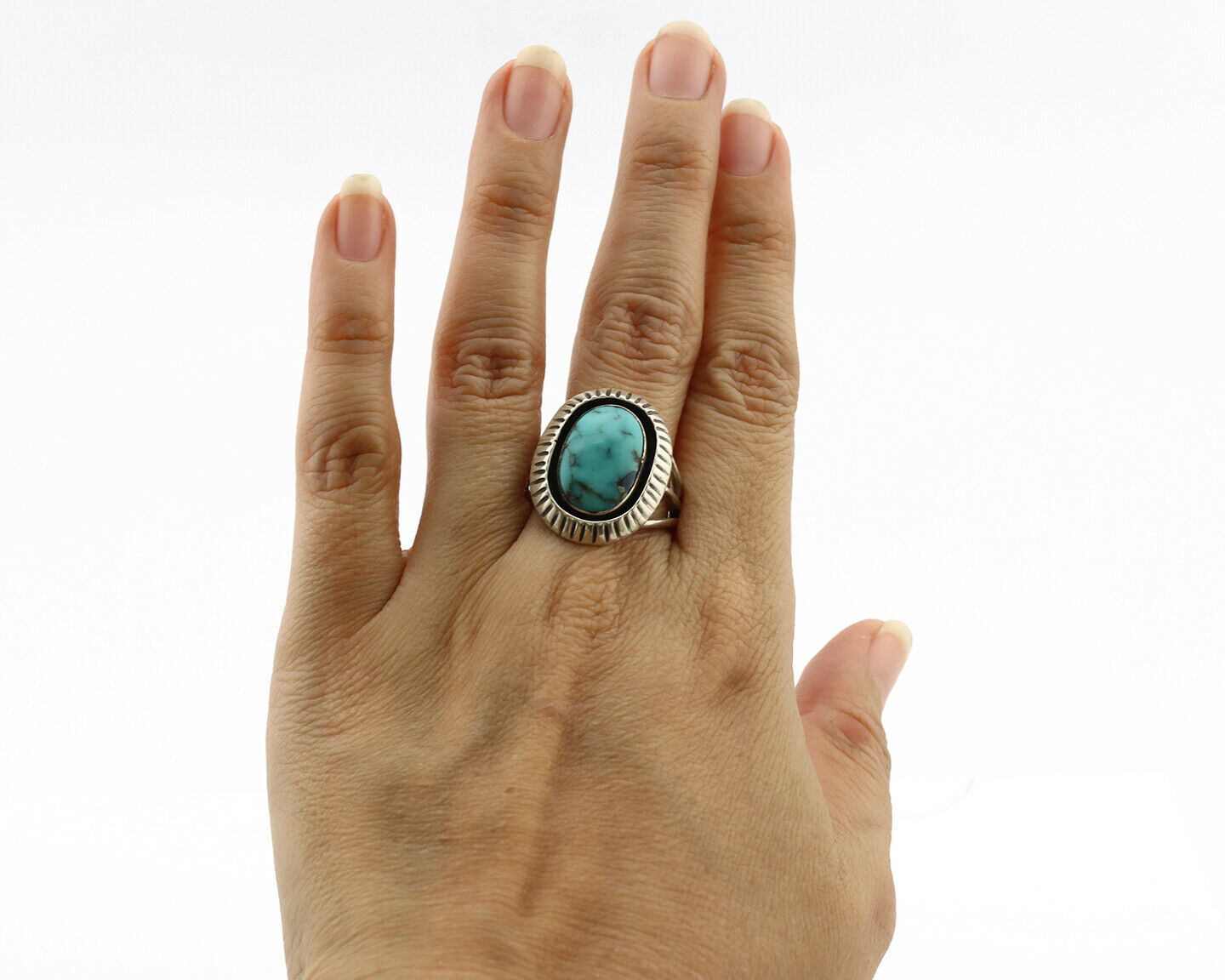 Navajo Ring .925 Silver Blue Southwest Turquoise Signed WR C.80's