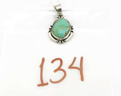 Navajo Kingman Turquoise Pendant .925 Silver Hand Stamped Signed Gecko C.80's