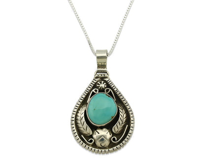 Navajo Necklace .925 Silver Kingman Turquoise Signed Tepee C.1980's