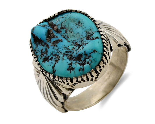 Navajo Ring .925 Silver Sleeping Beauty Turquoise Artist Signed DK C.80's