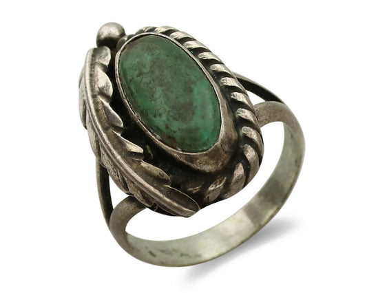 Navajo Ring .925 Silver Kingman Turquoise Artist Signed Sun C.1980's