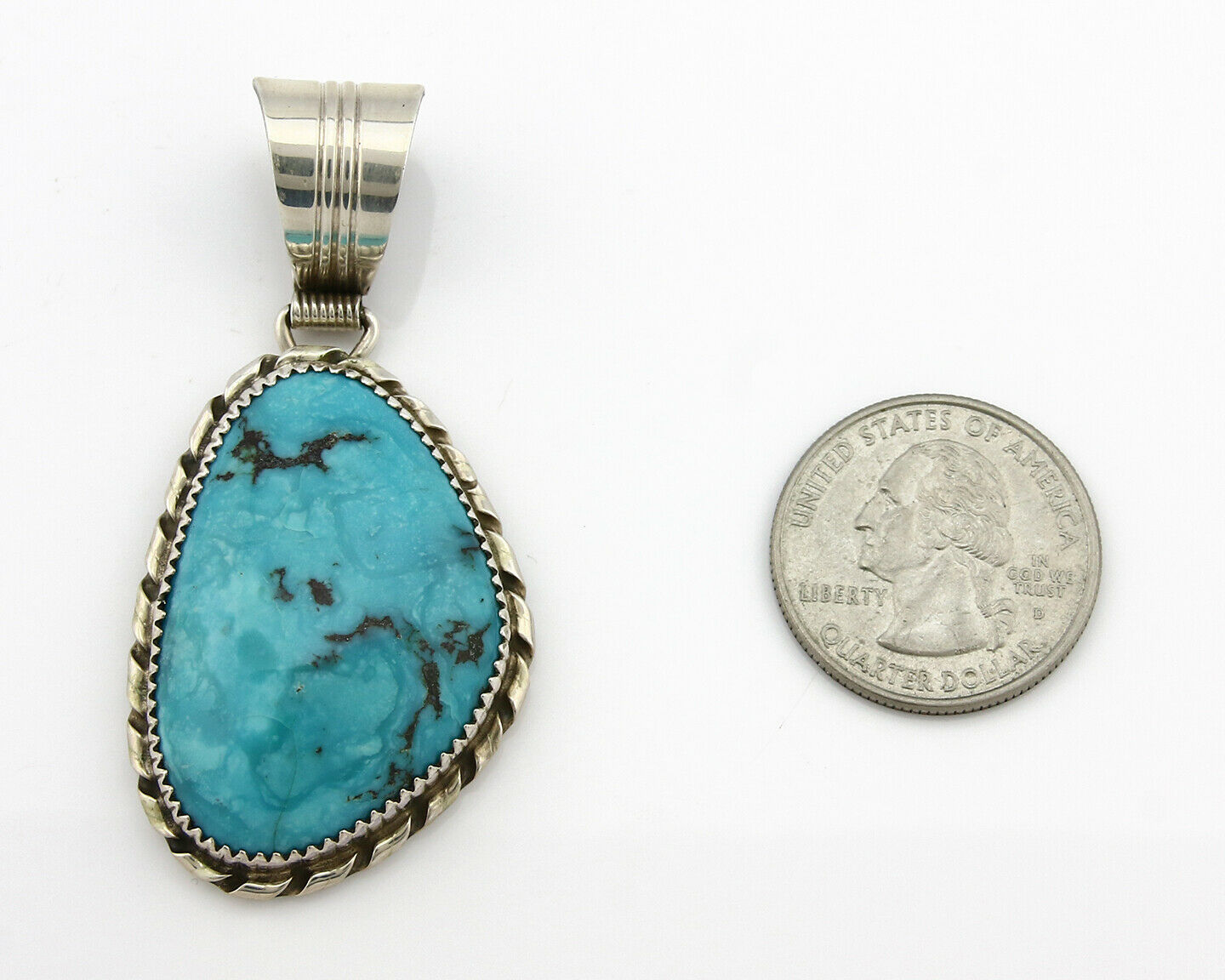 Navajo Pendant Turquoise Mountain .925 Silver Signed LTB C.80's