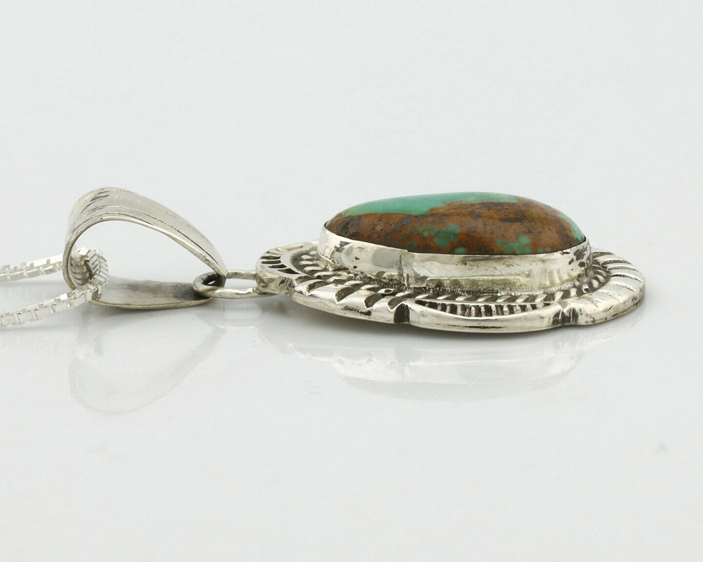 Navajo Necklace .925 Silver Kingman Turquoise Signed JP C.1980's