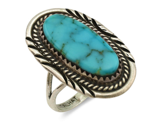Navajo Ring .925 Silver Nevada Turquoise Native American Artist C.1980's