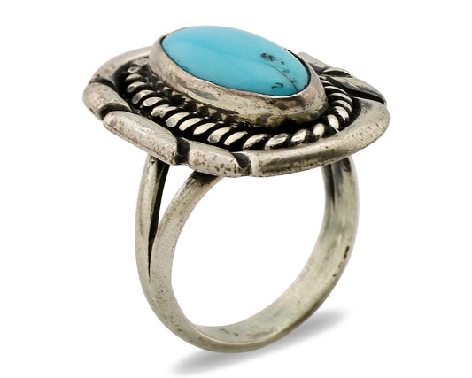 Navajo Ring .925 Silver Sleeping Beauty Turquoise Artist Signed M Montoya C.80's