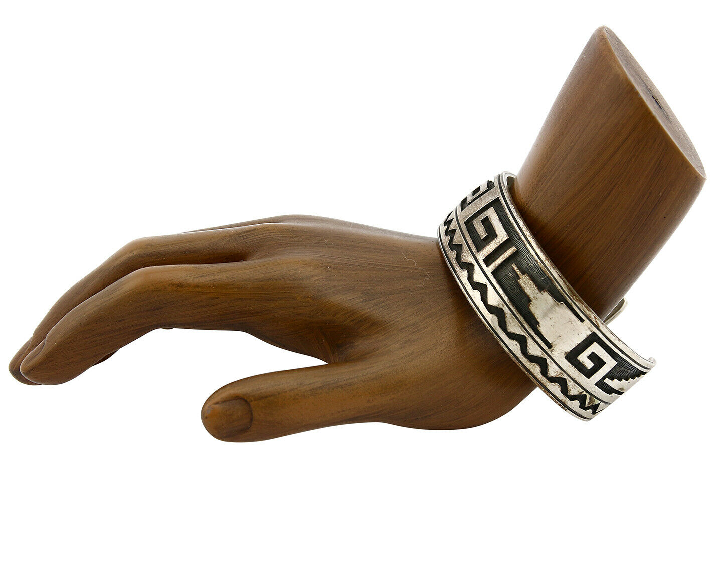 Hopi Bracelet .925 Silver Hand Stamped Overlay Signed RY C.80's