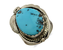 Navajo Ring 925 Silver Natural Blue Turquoise Artist Signed Justin Morris C.80's