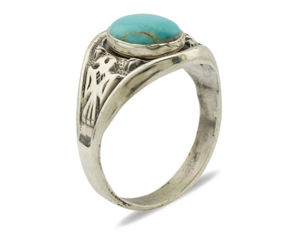 Navajo Ring .925 Silver Morenci Turquoise Native Artist Signed C.80s