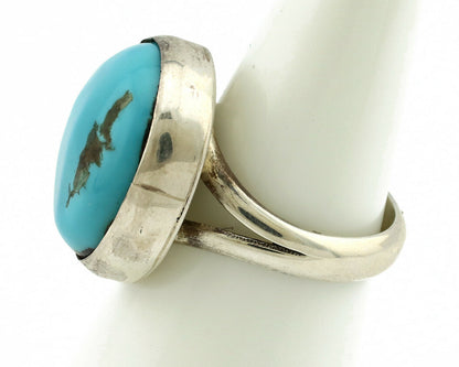 Navajo Ring .925 Silver Natural Blue Turquoise Signed Apache C.80's