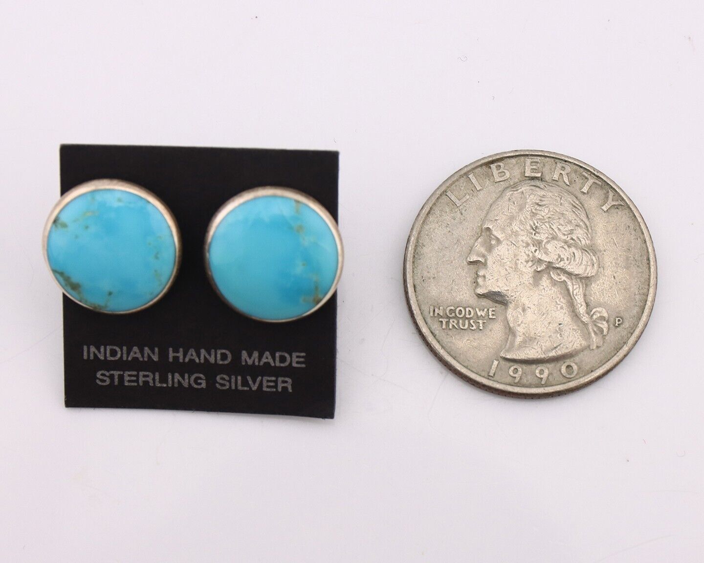 Navajo Earrings 925 Silver Natural Kingman Turquoise Artist Signed JM C.90's