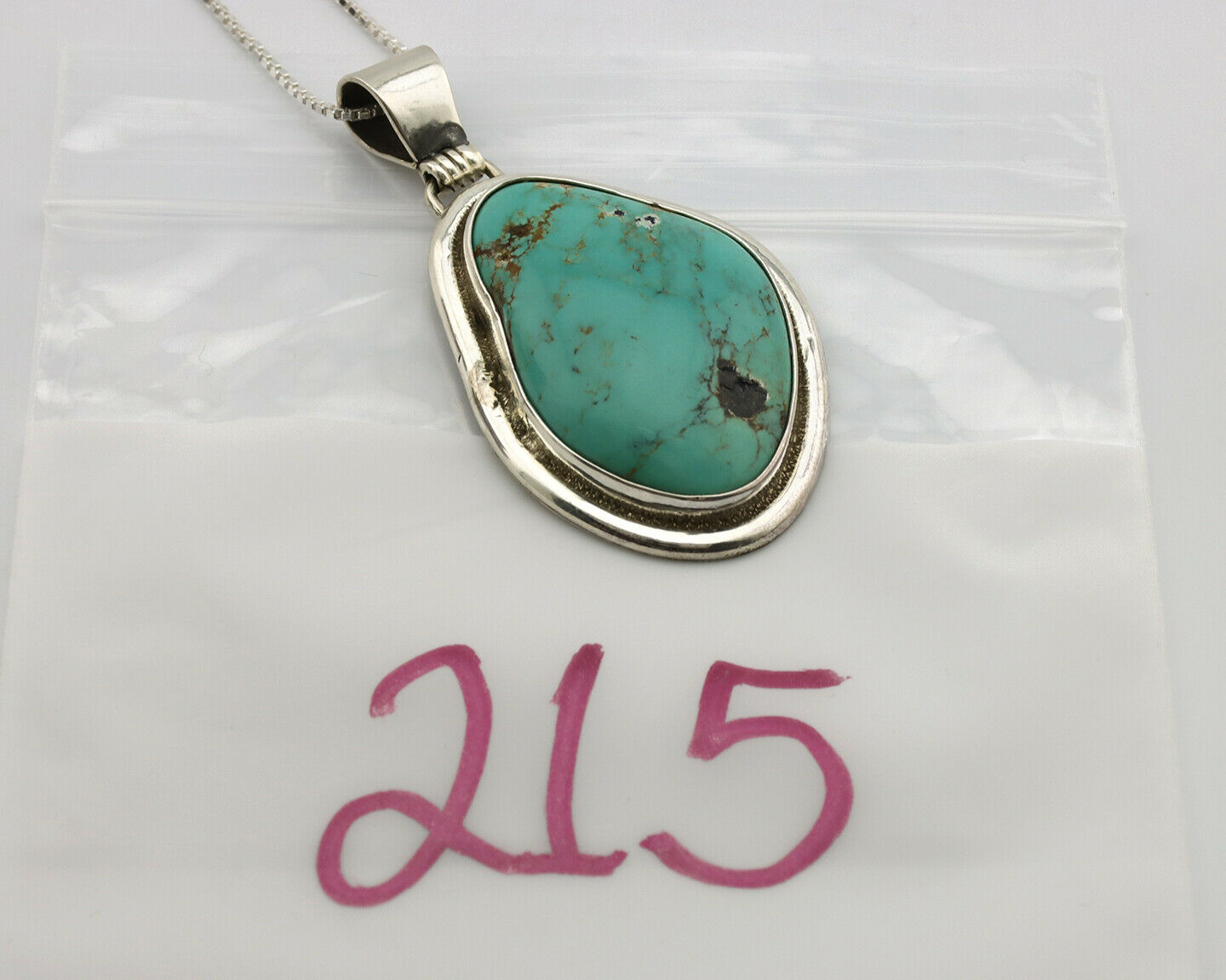 Navajo Necklace .925 Silver Kingman Turquoise Signed Sun C.1980's