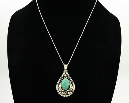 Navajo Necklace .925 Silver Kingman Turquoise Signed Tepee C.1980's