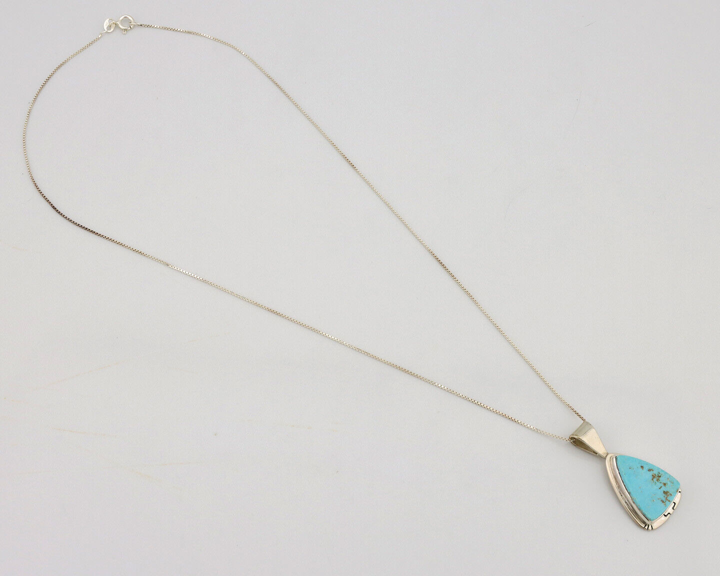 Navajo Necklace .925 Silver Fox Mine Turquoise Signed Doug Zachary C.1980's