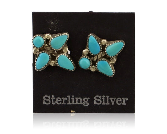 Zuni Earrings 925 Silver Sleeping Beauty Turquoise Native American Artist C.80's