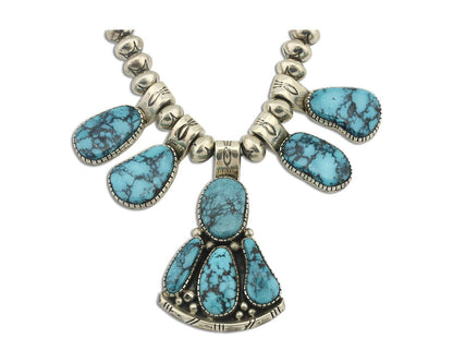 Navajo Necklace 925 Silver Blue Spiderweb Turquoise Signed CD C.80's