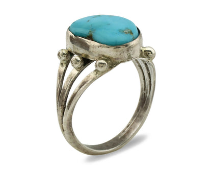 Navajo Ring .925 Silver Blue Turquoise Native American Artist C.1980's