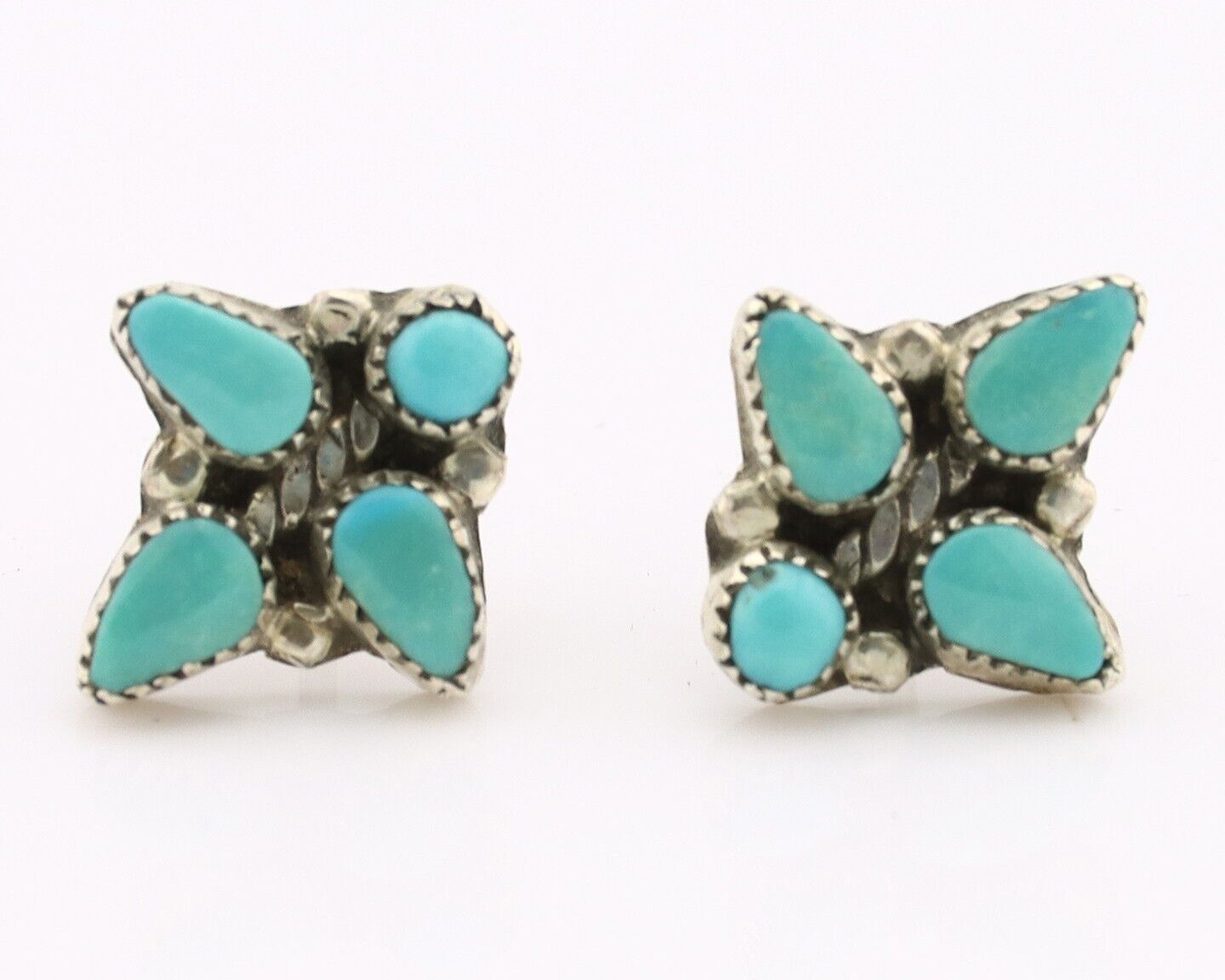 Zuni Earrings 925 Silver Sleeping Beauty Turquoise Native American Artist C.80's