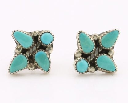 Zuni Earrings 925 Silver Sleeping Beauty Turquoise Native American Artist C.80's