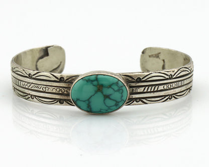 Women's Navajo .925 Silver Blue Spiderweb Turquoise Artist Signed JW C.80's