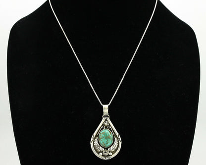 Navajo Necklace .925 Silver Kingman Turquoise Signed Tepee C.1980's