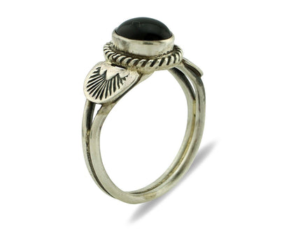 Navajo Ring 925 Silver Natural Mined Black Onyx Native American Artist C.80's