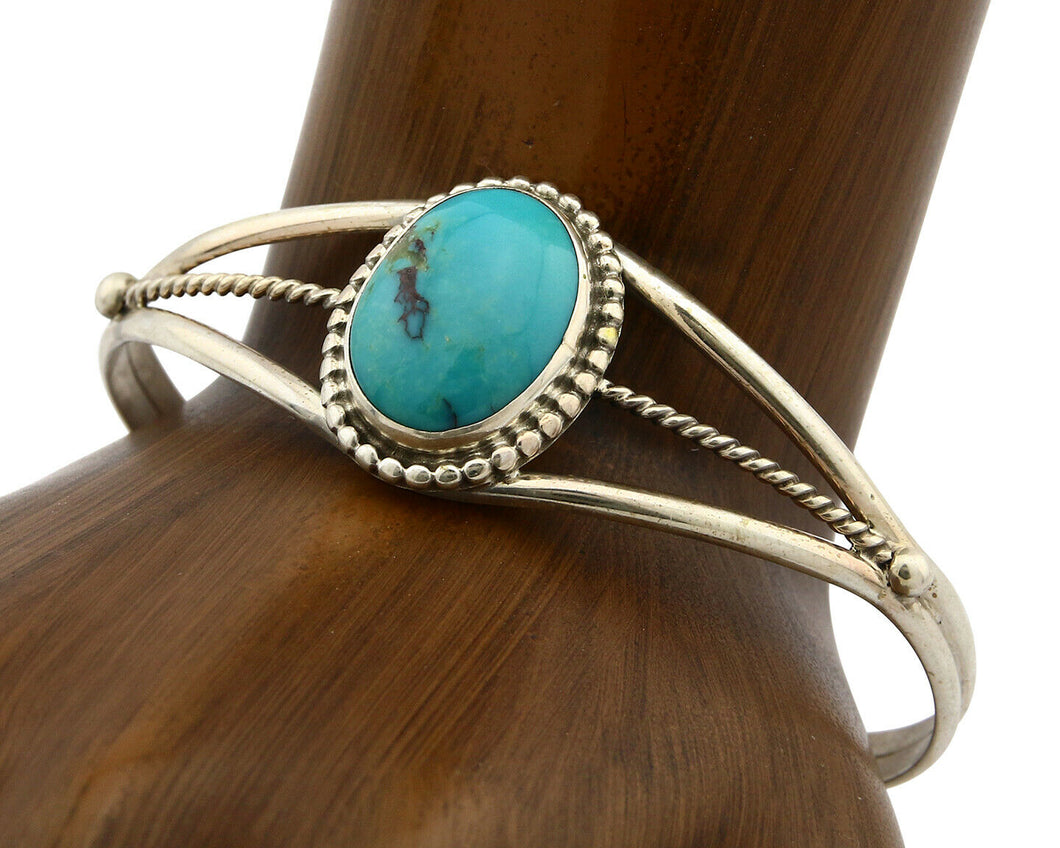 Navajo Bracelet .925 Silver Turquoise Mountain Signed M C.80's