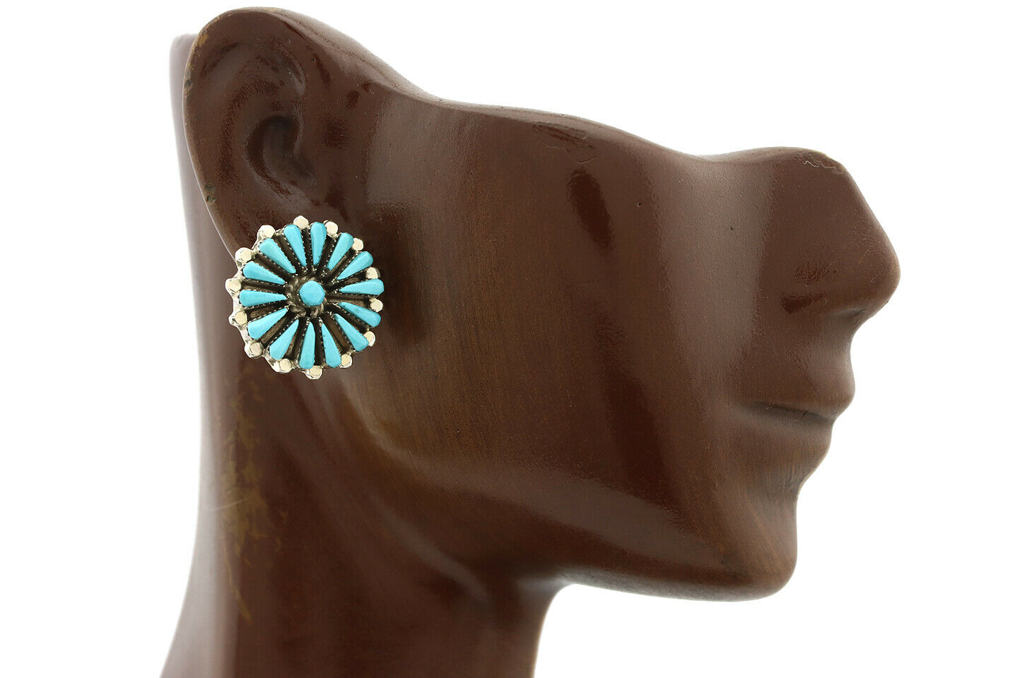 Zuni Earrings .925 Silver Petti Point Natural Blue Turquoise Native Artist C.80s